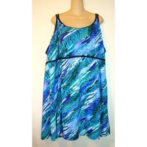 NEW! SWIMSUITS FOR ALL PLUS ONE-PIECE SWIMSUIT SWIMDRESS BLUE PRINT SIZE 34 D123